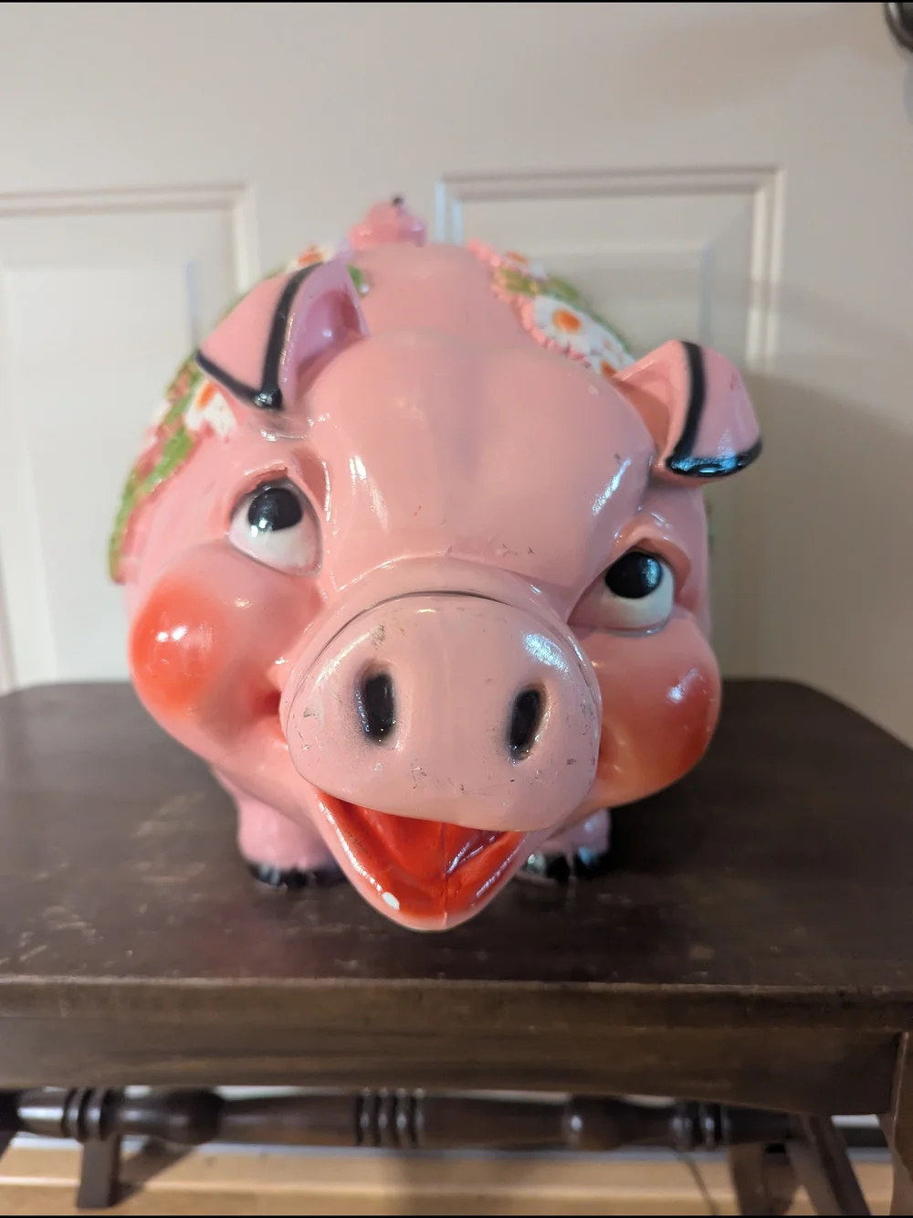 Vintage 1976 Pink Floral Ceramic Pig Piggy Bank - Picture 15 of 16